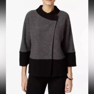 JM Collection XL X-Large 100% Wool Cardigan Sweater Gray Black Women's Plus